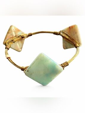 🤩 Boho Amazonite Wire Wrap Bangle Bracelet | Statement Stackable | 7.5”